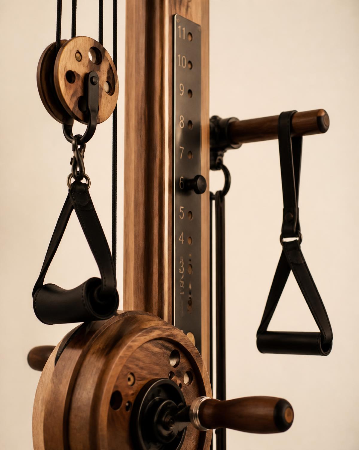 Detalle de las poleas y correas de la torre GYROTONIC